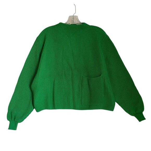 Vintage Y2K Benetton Sweater Women M Kelly Green Cropped Boxy Oversized Grunge - Picture 2 of 6